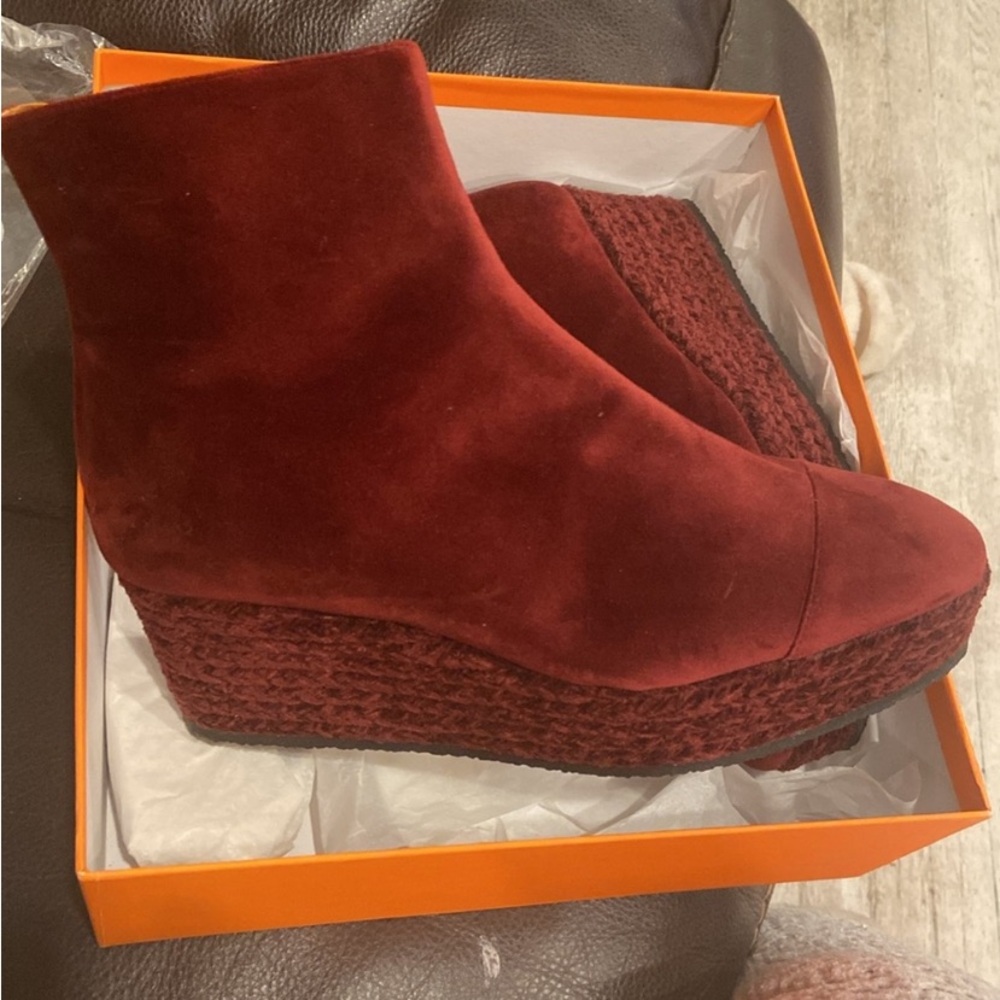 Castaner Nadia red wedge rope ankle booties 40 NEW
